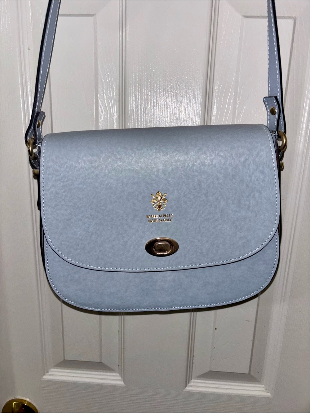 Pastel Blue Women's Crossbody Bag with Gold Accents